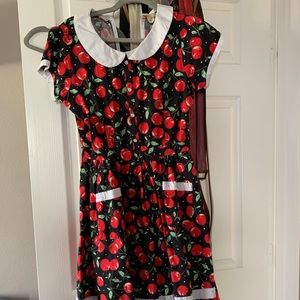 Cherry Print Peter Pan Collar Dress - Black & Red